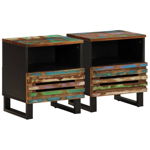 Nachttische 2er Set, Night Stand Nachtschrank Schlichter Beistelltisch Kommode für Schlafzimmer Wohnzimmer, 40x34x46 cm Altholz Massiv von Makastle