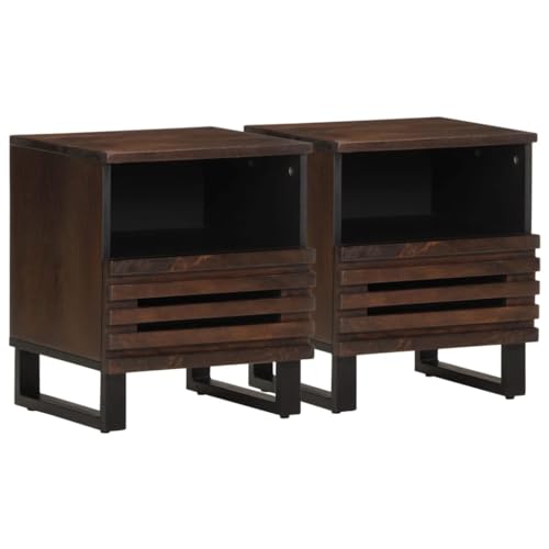 Nachttische 2er Set, Night Stand Nachtschrank Schlichter Beistelltisch Kommode für Schlafzimmer Wohnzimmer, 40x34x46 cm Massivholz Mango von Makastle
