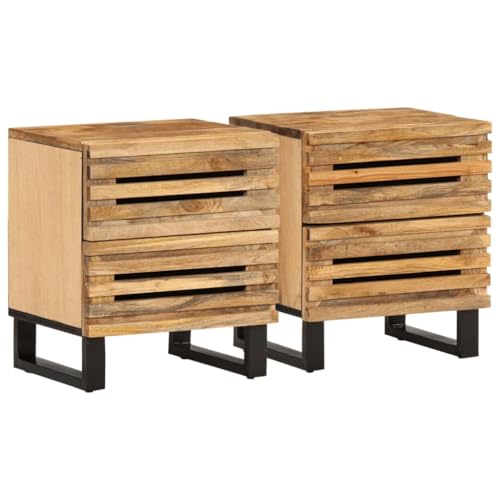 Nachttische 2er Set, Night Stand Nachtschrank Schlichter Beistelltisch Kommode für Schlafzimmer Wohnzimmer, 40x34x46 cm Raues Mangoholz von Makastle