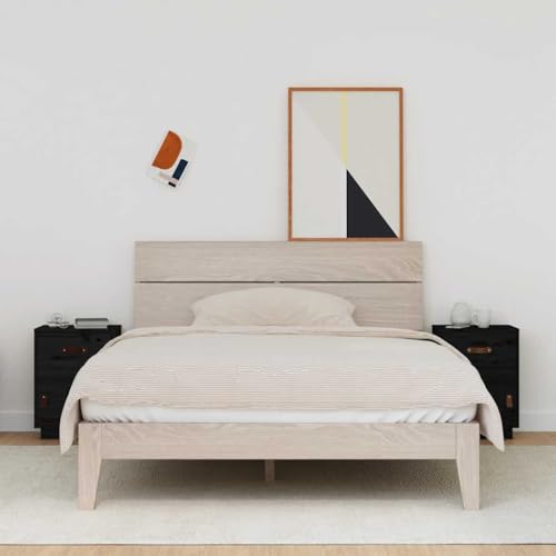 Nachttische 2er Set, Night Stand Nachtschrank Schlichter Beistelltisch Kommode für Schlafzimmer Wohnzimmer, Schwarz 40x34x55 cm Massivholz Kiefer von Makastle