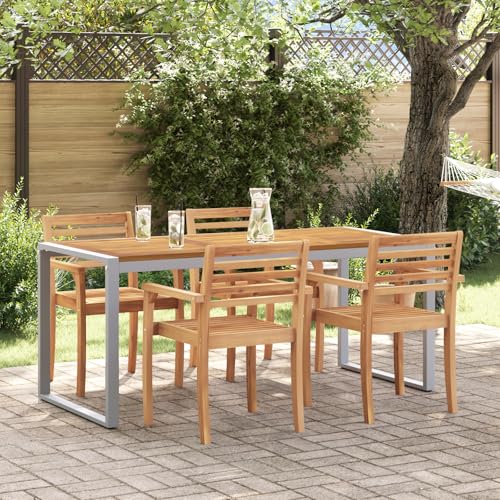 Outdoor Esstisch Wetterfest, UV beständig, Terrassentisch für Balkon, Garten und Camping, Grau 180x90x75 cm Stahl & Massivholz Akazie von Makastle