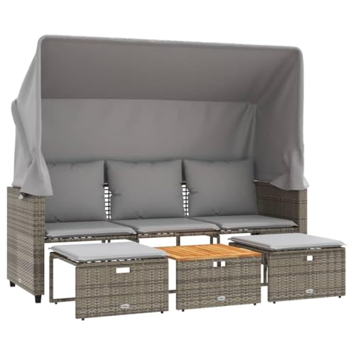 Outdoor-Sofa mit Einziehbare Markise, Polyrattan-Stuhl 3-Sitzer mit Fußbank Tisch & Stahlrahmen für Terrasse Balkon, Grau 176 x 139 x 61 cm Outdoor-Sofa mit Einziehbare Markise, Polyrattan-Stuhl 3-Sitzer mit Fußbank Tisch & Stahlrahmen für Terrasse Balkon, Grau 176 x 139 x 61 cm von Makastle