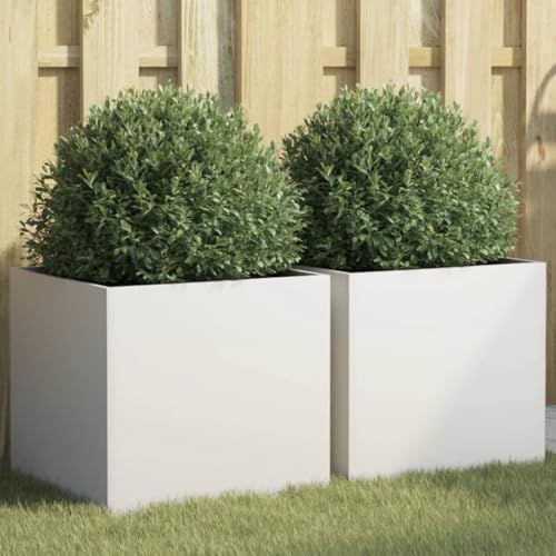 Pflanzkübel 2er Set, Hochbeet wetterfest Einfache Montage, Robust und langlebig für Garten Balkon Terrasse, Weiß 42x40x39 cm Stahl von Makastle