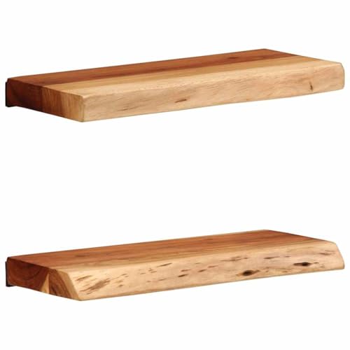 Rechteck Wandregale, 2er Set, Wandboard für Bilderrahmen, Deko, Regal für Wohnzimmer, Arbeitszimmer, Küche, Braun 40x20x3,5 cm Massivholz Akazie von Makastle