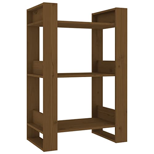 Regal Bücherregal Standregal mit 3 Ebenen, Wandregal Büroregal offene Ablagen für Büro, Wohnzimmer, Schlafzimmer, Küche, Raumteiler, Honigbraun 60x35x91 cm Massivholz von Makastle