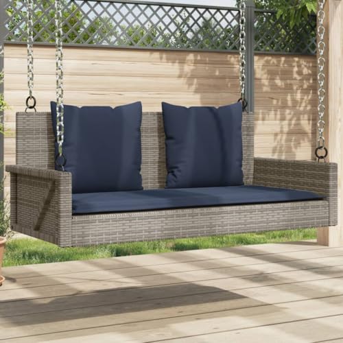 Schaukelbank mit Marineblau Kissen, Flurbank UV-Schutz für Park, Terrasse, Einfache Montage und Reinigung, Grau 119x56x48 cm Poly Rattan Schaukelbank mit Marineblau Kissen, Flurbank UV-Schutz für Park, Terrasse, Einfache Montage und Reinigung, Grau 119x56x48 cm Poly Rattan von Makastle