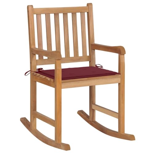 Schaukelstuhl mit Weinrot Kissen, Loungesessel mit Lattenrost-Design für Balkon Terrasse, Atmungsaktiv, Braun 58 x 92.5 x 106 cm Massivholz Teak Schaukelstuhl mit Weinrot Kissen, Loungesessel mit Lattenrost-Design für Balkon Terrasse, Atmungsaktiv, Braun 58 x 92.5 x 106 cm Massivholz Teak von Makastle