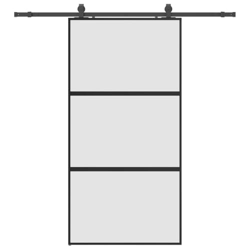Schiebetür Rechteckig mit Beschlag, Innentüren mit Aluminiumrahmen und Gleitschienen für Schlafzimmer Küche, Schwarz 102,5x205 cm Transparent Hartglas Schiebetür Rechteckig mit Beschlag, Innentüren mit Aluminiumrahmen und Gleitschienen für Schlafzimmer Küche, Schwarz 102,5x205 cm Transparent Hartglas von Makastle