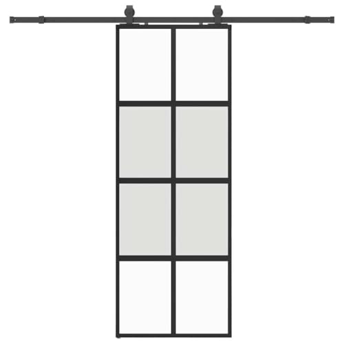 Schiebetür Rechteckig mit Beschlag, Innentüren mit Gleitschienen aus Stahl für Badezimmer Esszimmer, Schwarz 76x205 cm Hartglas Aluminium Schiebetür Rechteckig mit Beschlag, Innentüren mit Gleitschienen aus Stahl für Badezimmer Esszimmer, Schwarz 76x205 cm Hartglas Aluminium von Makastle