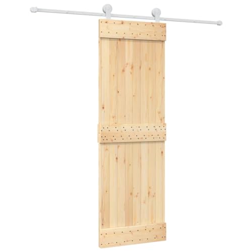 Schiebetür Rechteckige mit Beschlag, Massivholztür mit Türstopper und Stahlgleitschienen für Schlafzimmer Esszimmer, Braun 70x210 cm Kiefer Schiebetür Rechteckige mit Beschlag, Massivholztür mit Türstopper und Stahlgleitschienen für Schlafzimmer Esszimmer, Braun 70x210 cm Kiefer von Makastle
