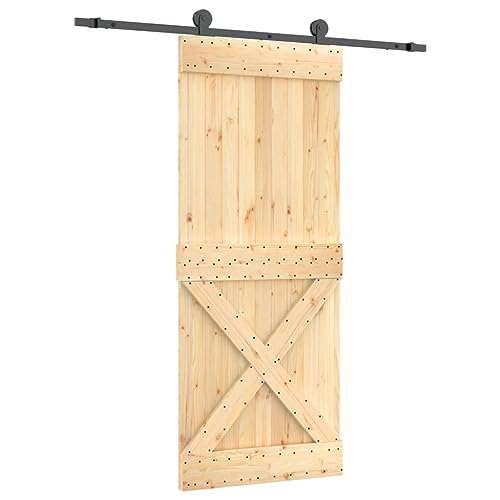 Schiebetür mit 183 cm Gleitschienen, Scheunentür mit Türstopper und Beschlag für Garage Schlafzimmer, Schwarz & Braun 85x210 cm Massivholz Kiefer Schiebetür mit 183 cm Gleitschienen, Scheunentür mit Türstopper und Beschlag für Garage Schlafzimmer, Schwarz & Braun 85x210 cm Massivholz Kiefer von Makastle