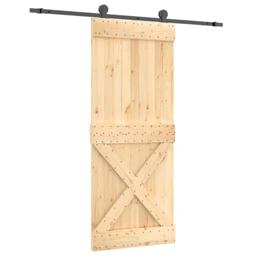Schiebetür mit 200 cm Gleitschienen, Scheunentür mit Türstopper und Beschlag für Garage Schlafzimmer, Schwarz & Braun 85x210 cm Massivholz Kiefer Schiebetür mit 200 cm Gleitschienen, Scheunentür mit Türstopper und Beschlag für Garage Schlafzimmer, Schwarz & Braun 85x210 cm Massivholz Kiefer von Makastle