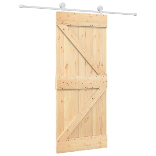 Schiebetür mit 200 cm Gleitschienen, Scheunentür mit Türstopper und Beschlag für Garage Schlafzimmer, Weiß & Braun 85x210 cm Massivholz Kiefer Schiebetür mit 200 cm Gleitschienen, Scheunentür mit Türstopper und Beschlag für Garage Schlafzimmer, Weiß & Braun 85x210 cm Massivholz Kiefer von Makastle