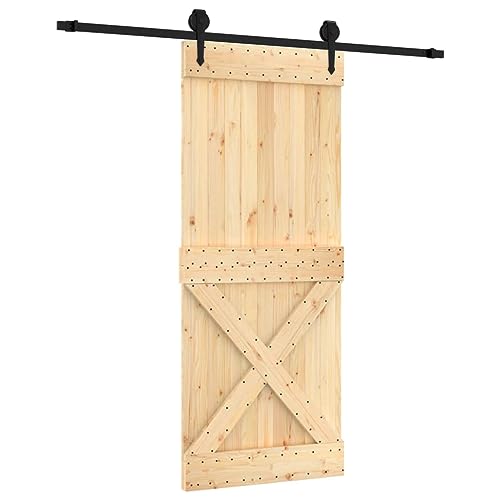 Schiebetür mit 200 cm Stahlgleitschienen, Innentüren mit Beschlag & Türstopper für Schlafzimmer Küche, Braun & Schwarz 85x210 cm Massivholz Kiefer Schiebetür mit 200 cm Stahlgleitschienen, Innentüren mit Beschlag & Türstopper für Schlafzimmer Küche, Braun & Schwarz 85x210 cm Massivholz Kiefer von Makastle