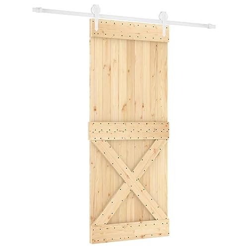 Schiebetür mit 200 cm Stahlgleitschienen, Innentüren mit Beschlag & Türstopper für Schlafzimmer Küche, Braun & Weiß 85x210 cm Massivholz Kiefer Schiebetür mit 200 cm Stahlgleitschienen, Innentüren mit Beschlag & Türstopper für Schlafzimmer Küche, Braun & Weiß 85x210 cm Massivholz Kiefer von Makastle