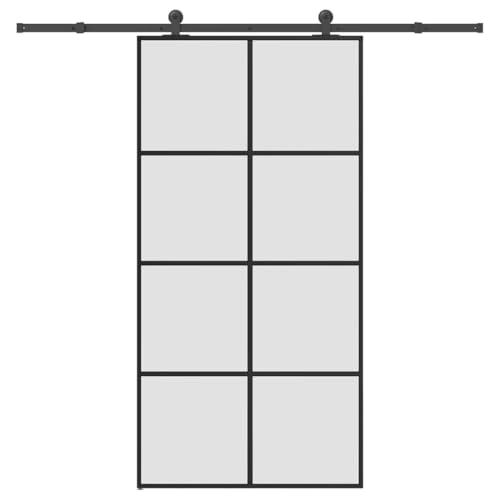 Schiebetür mit Aluminiumrahmen, Hängeschienentür mit Beschlag & 213.5 cm Gleitschienen für Badezimmer Esszimmer, Schwarz Matt 102,5x205 cm ESG-Glas Schiebetür mit Aluminiumrahmen, Hängeschienentür mit Beschlag & 213.5 cm Gleitschienen für Badezimmer Esszimmer, Schwarz Matt 102,5x205 cm ESG-Glas von Makastle