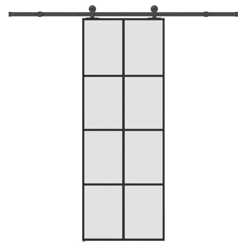 Schiebetür mit Aluminiumrahmen, Hängeschienentür mit Beschlag & 213.5 cm Gleitschienen für Badezimmer Esszimmer, Schwarz Matt 76x205 cm ESG-Glas Schiebetür mit Aluminiumrahmen, Hängeschienentür mit Beschlag & 213.5 cm Gleitschienen für Badezimmer Esszimmer, Schwarz Matt 76x205 cm ESG-Glas von Makastle
