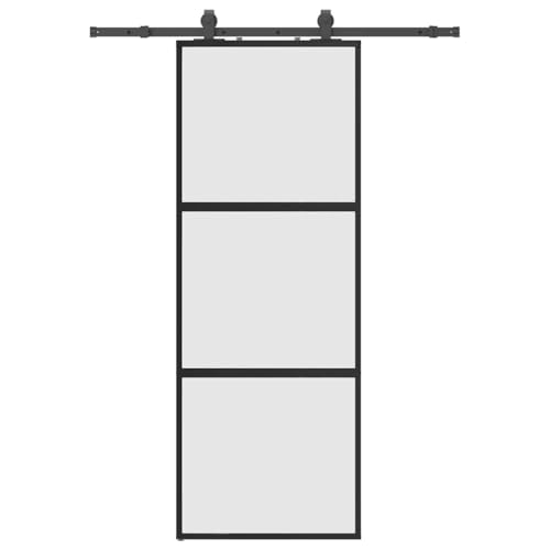 Schiebetür mit Aluminiumrahmen, Hängeschienentür mit Beschlag & Türstopper für Arbeitszimmer Esszimmer, Schwarz 76x205 cm Hartglas Schiebetür mit Aluminiumrahmen, Hängeschienentür mit Beschlag & Türstopper für Arbeitszimmer Esszimmer, Schwarz 76x205 cm Hartglas von Makastle