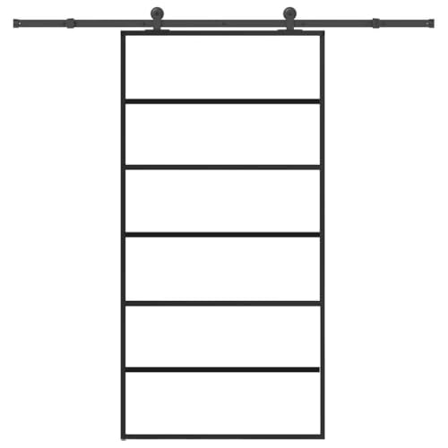 Schiebetür mit Beschlag, Hängeschienen-Phylum mit Softclose-Automatik für Badezimmer Esszimmer, Schwarz 102x205 cm ESG-Glas & Aluminium von Makastle