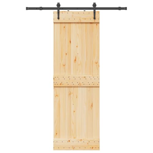 Schiebetür mit Beschlag, Innentüren mit 152.5 cm Stahlgleitschienen und Türstopper für Esszimmer Scheune, Schwarz & Braun 70x210 cm Massivholz Kiefer Schiebetür mit Beschlag, Innentüren mit 152.5 cm Stahlgleitschienen und Türstopper für Esszimmer Scheune, Schwarz & Braun 70x210 cm Massivholz Kiefer von Makastle