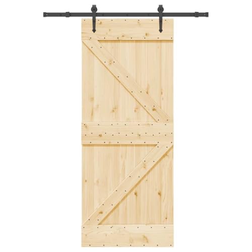 Schiebetür mit Beschlag, Innentüren mit 152.5 cm Stahlgleitschienen und Türstopper für Esszimmer Scheune, Schwarz & Braun 85x210 cm Massivholz Kiefer Schiebetür mit Beschlag, Innentüren mit 152.5 cm Stahlgleitschienen und Türstopper für Esszimmer Scheune, Schwarz & Braun 85x210 cm Massivholz Kiefer von Makastle