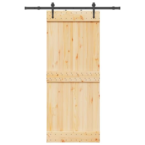 Schiebetür mit Beschlag, Innentüren mit 152.5 cm Stahlgleitschienen und Türstopper für Esszimmer Scheune, Schwarz & Braun 85x210 cm Massivholz Kiefer Schiebetür mit Beschlag, Innentüren mit 152.5 cm Stahlgleitschienen und Türstopper für Esszimmer Scheune, Schwarz & Braun 85x210 cm Massivholz Kiefer von Makastle