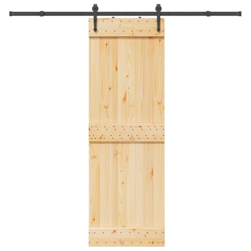 Schiebetür mit Beschlag, Innentüren mit 213.5 cm Stahlgleitschienen und Türstopper für Esszimmer Scheune, Schwarz & Braun 70x210 cm Massivholz Kiefer Schiebetür mit Beschlag, Innentüren mit 213.5 cm Stahlgleitschienen und Türstopper für Esszimmer Scheune, Schwarz & Braun 70x210 cm Massivholz Kiefer von Makastle