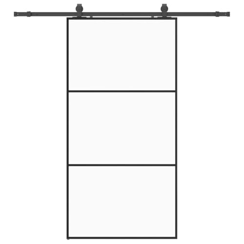Schiebetür mit Beschlag, Innentüren mit Aluminiumrahmen und Gleitschienen aus Stahl für Esszimmer Küche, Schwarz 102x205 cm ESG-Glas von Makastle