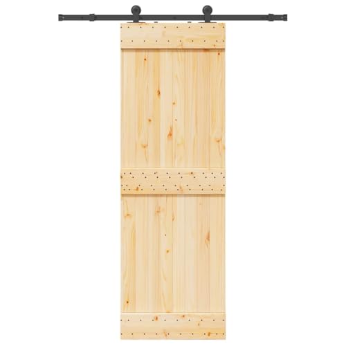Schiebetür mit Beschlag, Scheunentor mit 152.5 cm Gleitschienen aus Stahl & Türstopper für Küche Esszimmer, Schwarz & Braun 70x210 cm Massivholz Kiefer Schiebetür mit Beschlag, Scheunentor mit 152.5 cm Gleitschienen aus Stahl & Türstopper für Küche Esszimmer, Schwarz & Braun 70x210 cm Massivholz Kiefer von Makastle