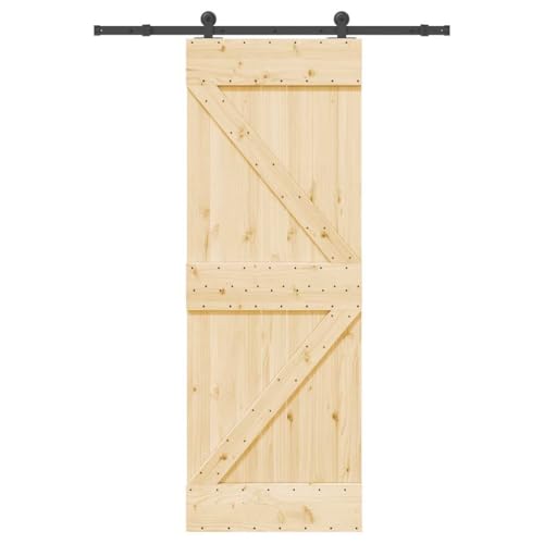 Schiebetür mit Beschlag, Scheunentor mit 152.5 cm Gleitschienen aus Stahl & Türstopper für Küche Esszimmer, Schwarz & Braun 70x210 cm Massivholz Kiefer Schiebetür mit Beschlag, Scheunentor mit 152.5 cm Gleitschienen aus Stahl & Türstopper für Küche Esszimmer, Schwarz & Braun 70x210 cm Massivholz Kiefer von Makastle