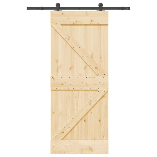 Schiebetür mit Beschlag, Scheunentor mit 152.5 cm Gleitschienen aus Stahl & Türstopper für Küche Esszimmer, Schwarz & Braun 85x210 cm Massivholz Kiefer Schiebetür mit Beschlag, Scheunentor mit 152.5 cm Gleitschienen aus Stahl & Türstopper für Küche Esszimmer, Schwarz & Braun 85x210 cm Massivholz Kiefer von Makastle