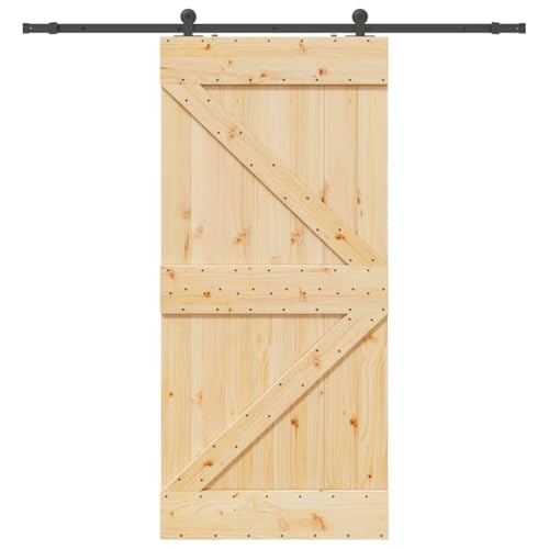 Schiebetür mit Beschlag, Scheunentor mit 213,5 cm Gleitschienen aus Stahl & Türstopper für Küche Esszimmer, Schwarz & Braun 100x210 cm Massivholz Kiefer Schiebetür mit Beschlag, Scheunentor mit 213,5 cm Gleitschienen aus Stahl & Türstopper für Küche Esszimmer, Schwarz & Braun 100x210 cm Massivholz Kiefer von Makastle