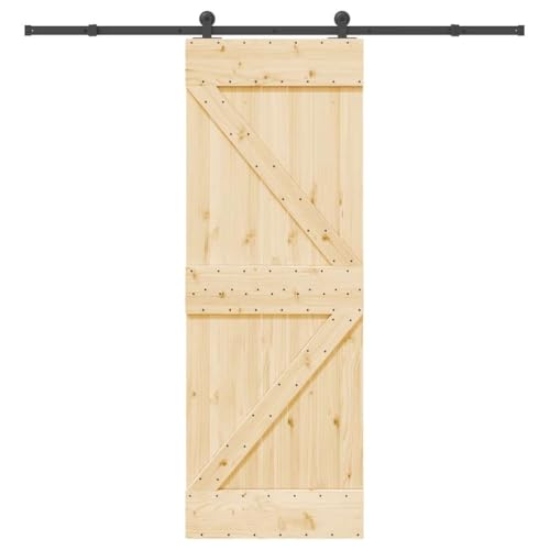 Schiebetür mit Beschlag, Scheunentor mit 213,5 cm Gleitschienen aus Stahl & Türstopper für Küche Esszimmer, Schwarz & Braun 70x210 cm Massivholz Kiefer Schiebetür mit Beschlag, Scheunentor mit 213,5 cm Gleitschienen aus Stahl & Türstopper für Küche Esszimmer, Schwarz & Braun 70x210 cm Massivholz Kiefer von Makastle