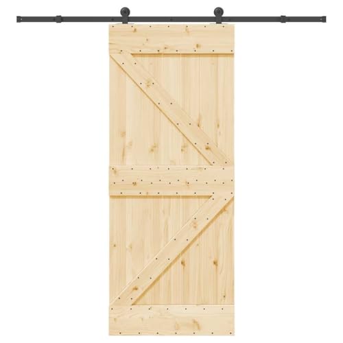 Schiebetür mit Beschlag, Scheunentor mit 213,5 cm Gleitschienen aus Stahl & Türstopper für Küche Esszimmer, Schwarz & Braun 85x210 cm Massivholz Kiefer Schiebetür mit Beschlag, Scheunentor mit 213,5 cm Gleitschienen aus Stahl & Türstopper für Küche Esszimmer, Schwarz & Braun 85x210 cm Massivholz Kiefer von Makastle
