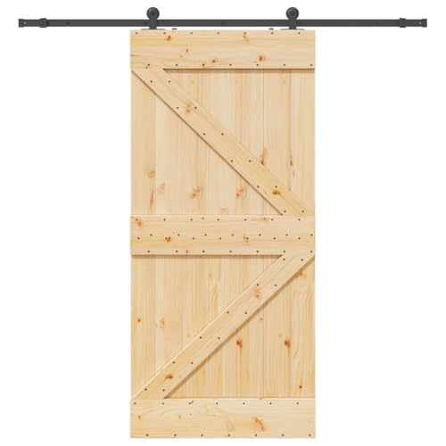 Schiebetür mit Beschlag, Scheunentor mit 213,5 cm Gleitschienen aus Stahl & Türstopper für Küche Esszimmer, Schwarz & Braun 90x210 cm Massivholz Kiefer Schiebetür mit Beschlag, Scheunentor mit 213,5 cm Gleitschienen aus Stahl & Türstopper für Küche Esszimmer, Schwarz & Braun 90x210 cm Massivholz Kiefer von Makastle