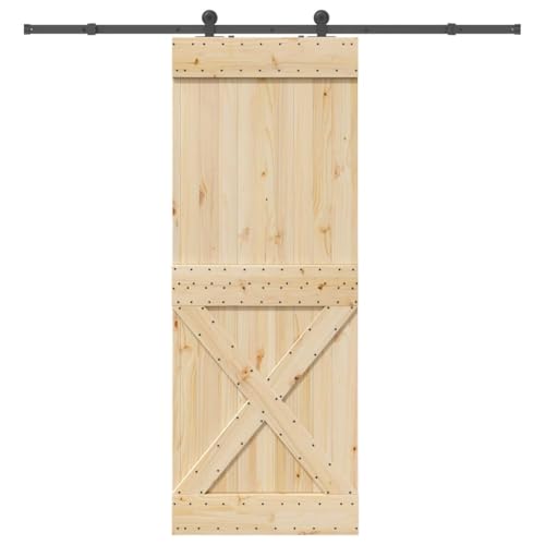 Schiebetür mit Beschlag, Scheunentor mit 213.5 cm Gleitschienen aus Stahl & Türstopper für Küche Esszimmer, Schwarz & Braun 85x210 cm Massivholz Kiefer Schiebetür mit Beschlag, Scheunentor mit 213.5 cm Gleitschienen aus Stahl & Türstopper für Küche Esszimmer, Schwarz & Braun 85x210 cm Massivholz Kiefer von Makastle