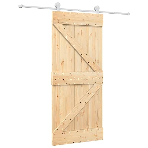 Schiebetür mit Beschlag, Scheunentür mit Türstopper & Stahlgleitschienen für Schlafzimmer Esszimmer, Weiß & Braun 90x210 cm Massivholz Kiefer Schiebetür mit Beschlag, Scheunentür mit Türstopper & Stahlgleitschienen für Schlafzimmer Esszimmer, Weiß & Braun 90x210 cm Massivholz Kiefer von Makastle