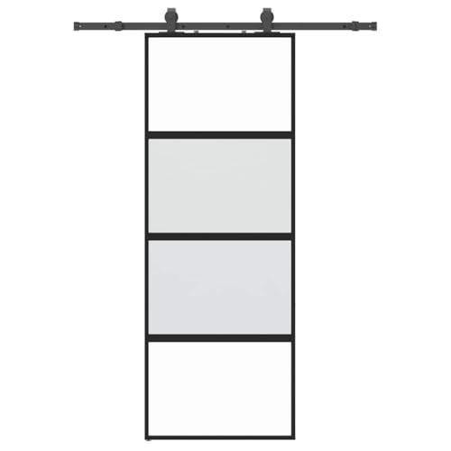 Schiebetür mit Türstopper, Hängeschienentür mit Montagezubehör & Stahlgleitschienen für Arbeitszimmer Esszimmer, Schwarz 76x205 cm Hartglas Schiebetür mit Türstopper, Hängeschienentür mit Montagezubehör & Stahlgleitschienen für Arbeitszimmer Esszimmer, Schwarz 76x205 cm Hartglas von Makastle
