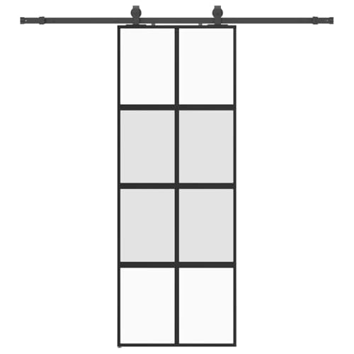 Schiebetür mit Türstopper & Aluminiumrahmen, Innentüren mit Beschlag & Gleitschienen für Schlafzimmer Esszimmer, Schwarz 76x205 cm Mattiert Hartglas Schiebetür mit Türstopper & Aluminiumrahmen, Innentüren mit Beschlag & Gleitschienen für Schlafzimmer Esszimmer, Schwarz 76x205 cm Mattiert Hartglas von Makastle