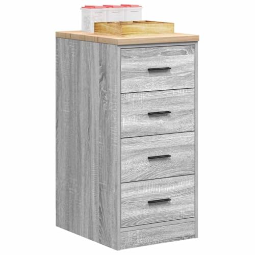 Schmaler Schrank mit 4 Schubladen, Sideboard Kommode Beistellschrank Mehrzweckschrank Standschrank Flurschrank, Grau Sonoma Massivholz Kiefer von Makastle