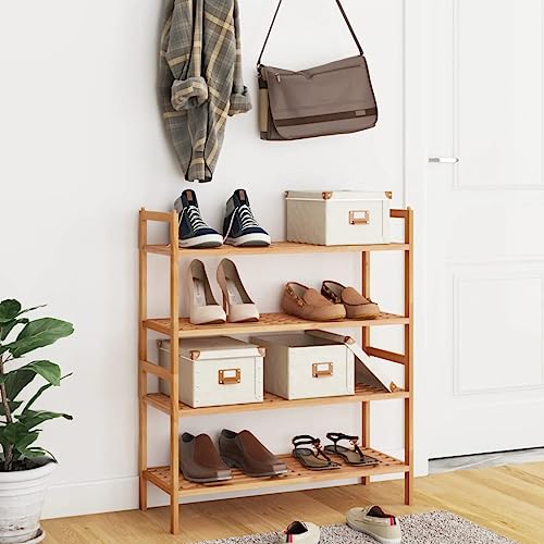 Schuhregal 2er Set mit 4 Ablagen, Schuhständer mit 2 Armlehnen für Flur, Wohnzimmer, Einfach zu montieren, Braun 69x27x41 cm Massivholz Nussbaum von Makastle