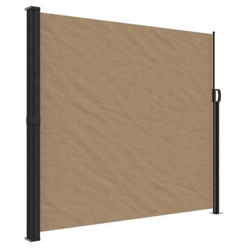 Seitenmarkise Atmungsaktiv mit Zubehör und Metallrahmen, Ausziehbar Sichtschutz für Terrasse Garten, Gute Privatsphäre, Taupe 180x600 cm Polyester von Makastle