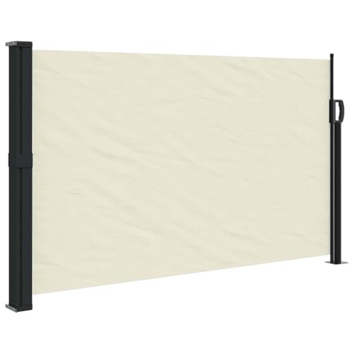 Seitenmarkise mit Metallrahmen & Metallzubehör, Sichtschutz Ausziehbar für Garten, Veranden, Windschutz, Sonnenschutz, Creme 120x600 cm Polyester von Makastle