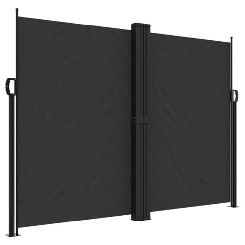 Seitenmarkise mit Zubehör, Ausziehbar Doppelseitenmarkise für Terrasse Arkade, Robust und langlebig, Sonnenschutz, Schwarz 180x1000 cm Polyester von Makastle