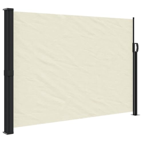 Seitenmarkise mit Zubehör & Metallrahmen, Sichtschutz Ausziehbar für Terrasse, Garten, Creme 140x600 cm Polyester von Makastle