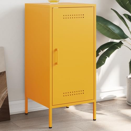 Sideboard Metall mit 2 Fächern, Metallschrank Aufbewahrungsschrank Wohnzimmerschrank Beistellschrank Mehrzweckschrank, Senfgelb 36x39x79 cm Stahl von Makastle