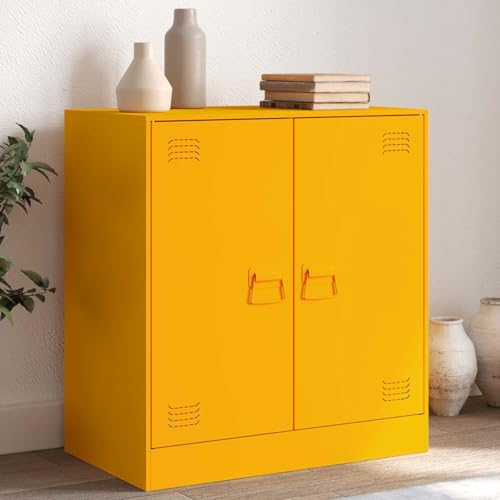 Sideboard Metall mit 4 Fächern, Metallschrank Aufbewahrungsschrank Wohnzimmerschrank Beistellschrank Mehrzweckschrank, Senfgelb 67x39x73 cm Stahl von Makastle