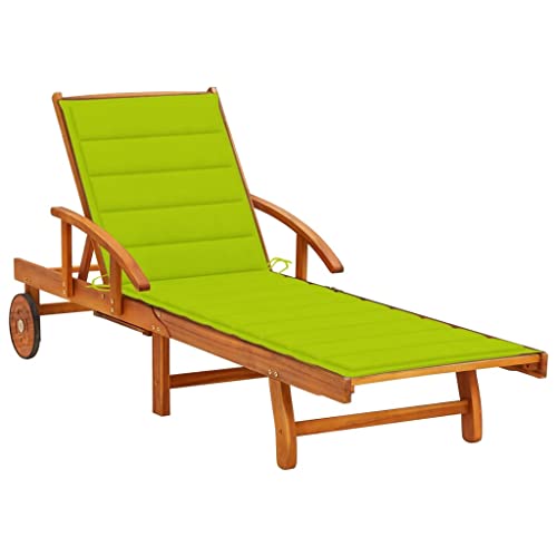 Sonnenliege mit Rädern, Liegestuhl klappbar, Gartenliege mit Auflage, Wetterfest Balkonmöbel Liegestuhl Outdoor Liege für Garten Balkon, 200 x 67 x 30 cm Akazie Massivholz von Makastle