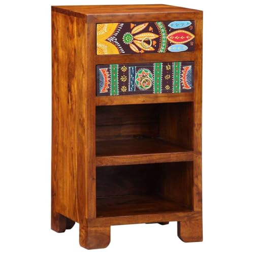 Telefontisch mit 2 Schubladen und 2 Offenen Fächern, Beistelltisch für Wohnzimmer, Schlafzimmer, Büro, Braun 40x35x75 cm Massivholz Akazie von Makastle