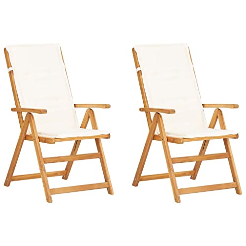 Verstellbare Gartenstühle, 2er Set, Klappstuhl mit Matte für Pool, Camping, 5-Fach Verstellbare Rückenlehne, Braun 57 x 69 x 111 cm Massivholz Akazie von Makastle